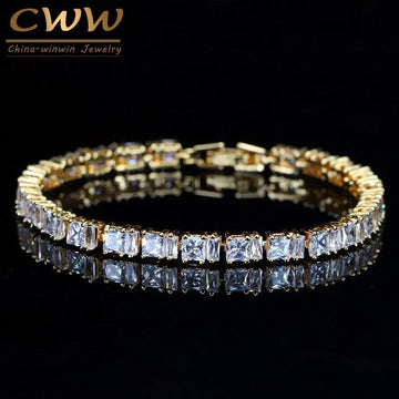 SUPERB Stylish Square Cut Sparkling AAA+ Cubic Zircon Simulated Diamonds Yellow Gold Color Tennis Bracelet - The Jewellery Supermarket